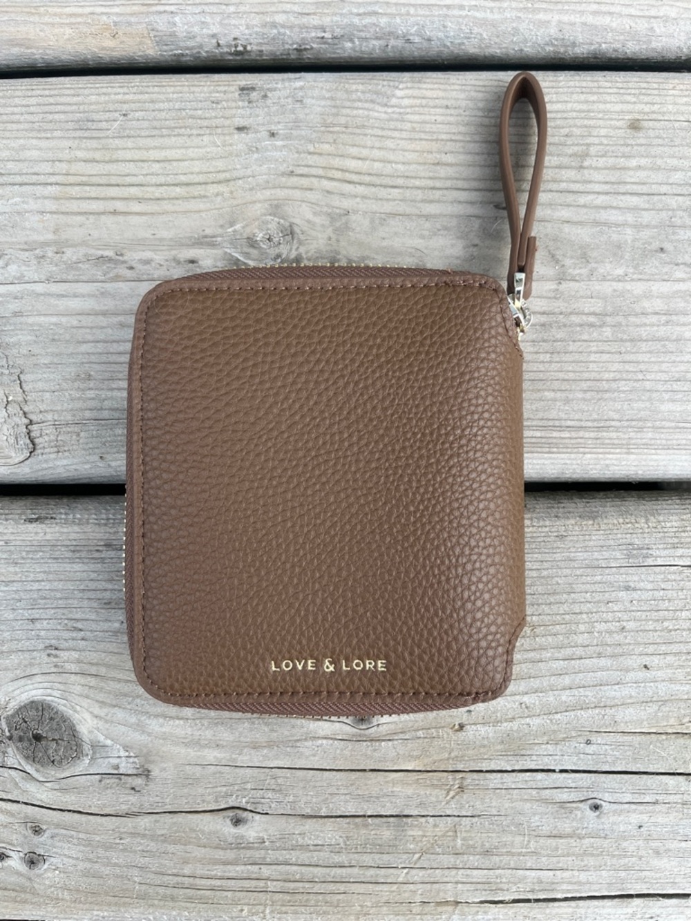 Love & Lore Brown Pebbled Leather Zip Wallet Wristlet